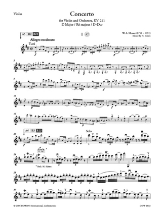 Concerto Violon ré majeur KV 211 - MOZART - Partition - Violon